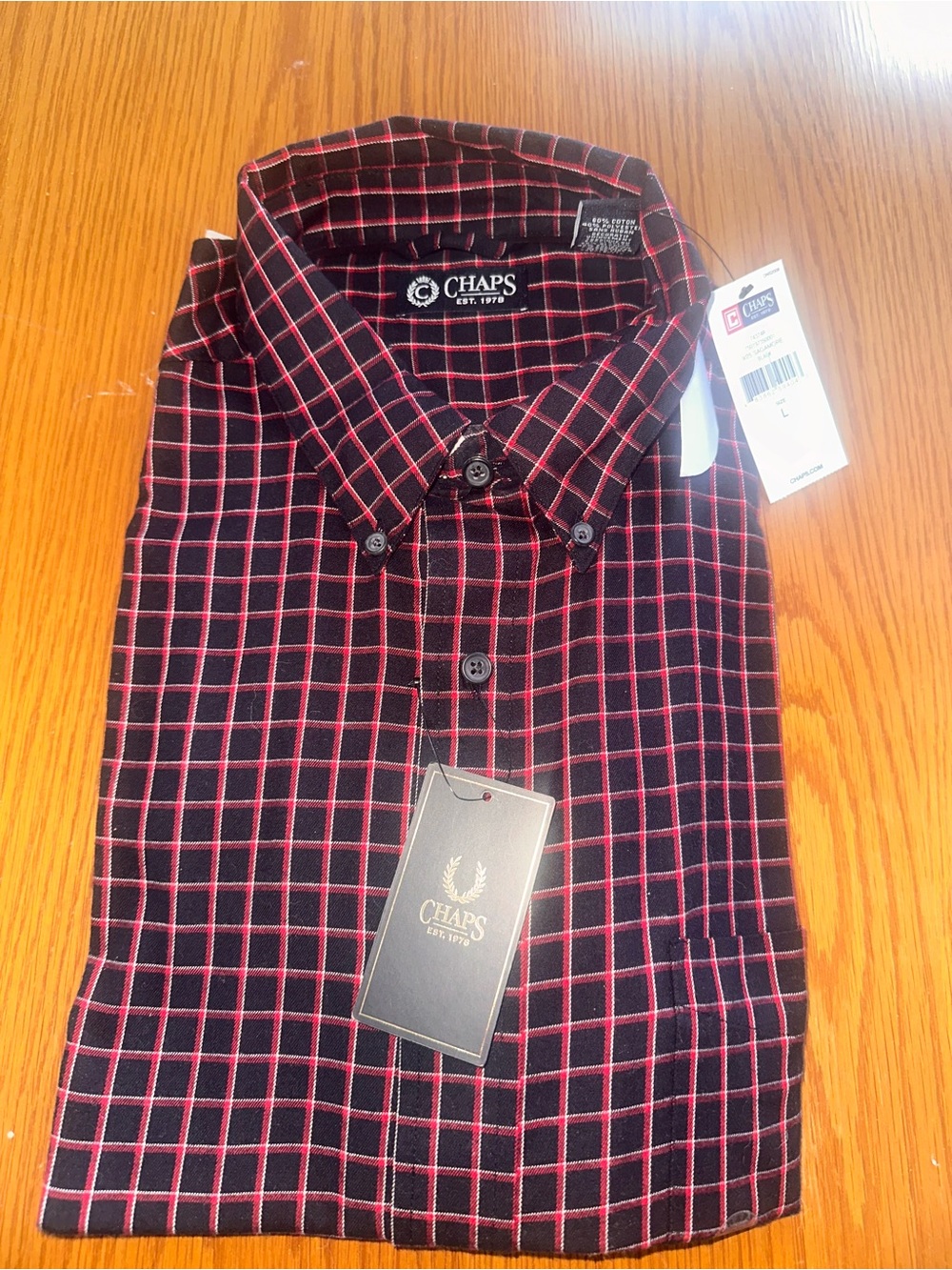 NWT Chaps Mens Black and Red Grid Pattern Button-Down Shirt